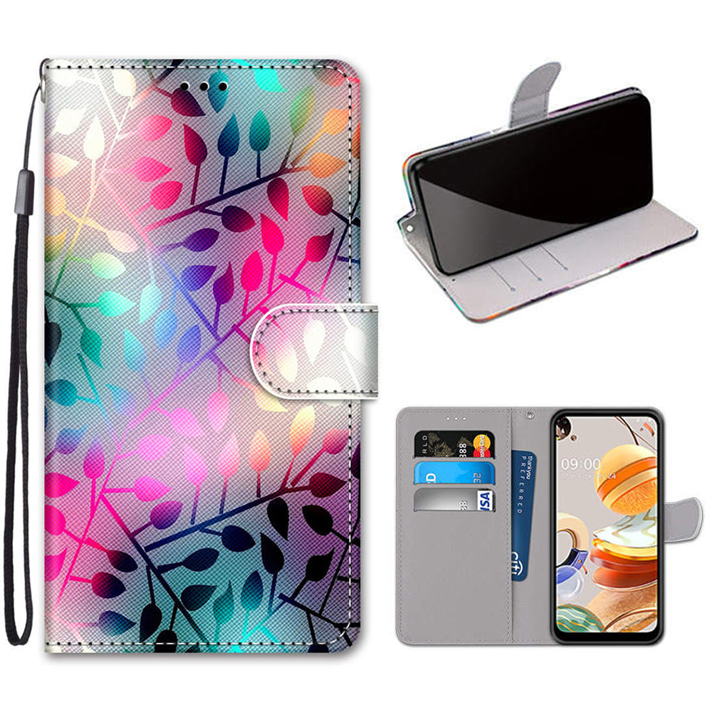 Patterned Cross Texture Protector Leather Wallet Cover with Strap for LG K61