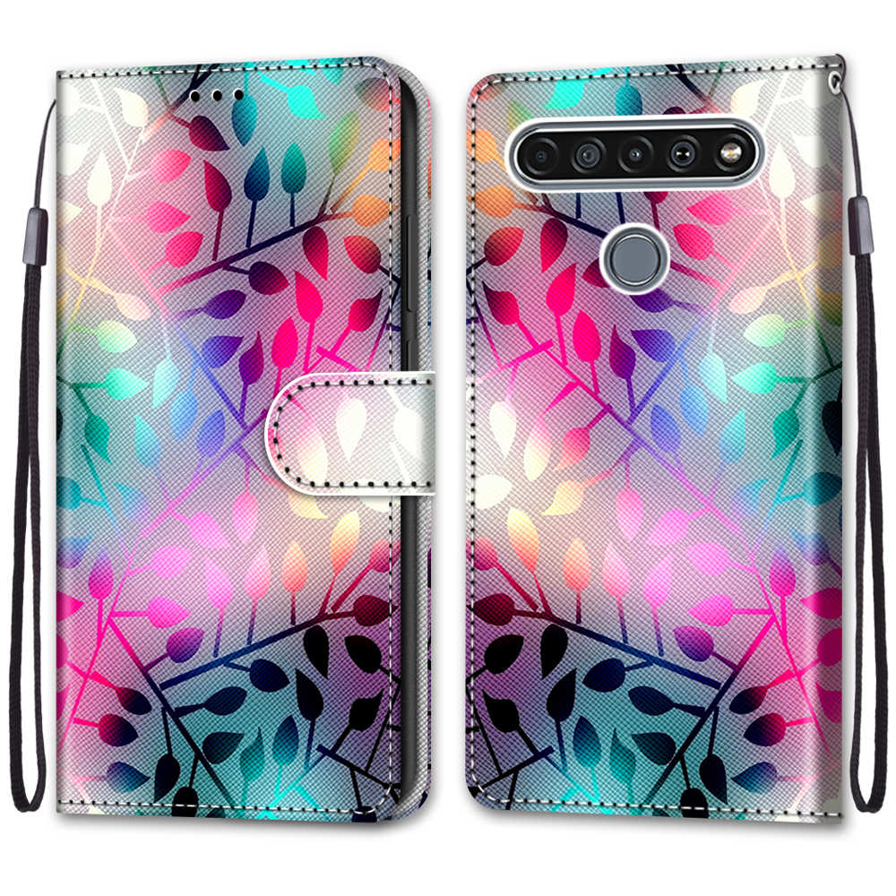 Patterned Cross Texture Protector Leather Wallet Cover with Strap for LG K61