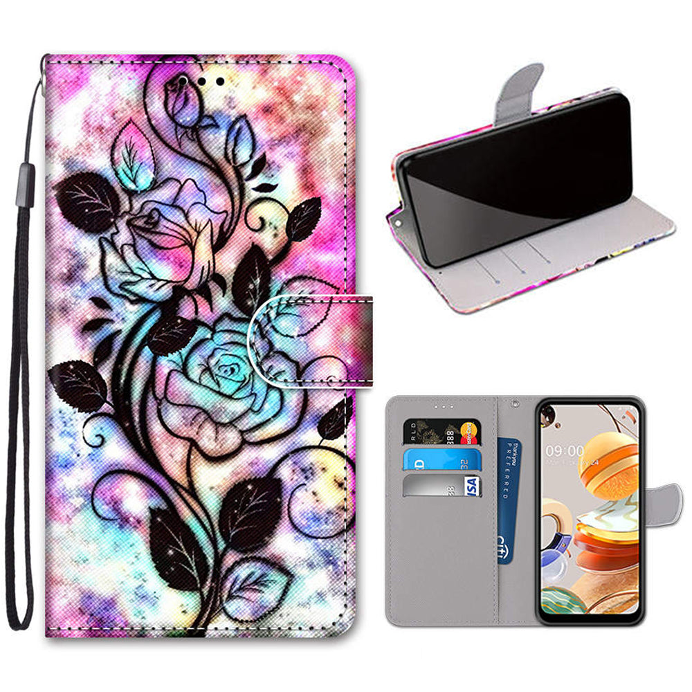 Patterned Cross Texture Protector Leather Wallet Cover with Strap for LG K61