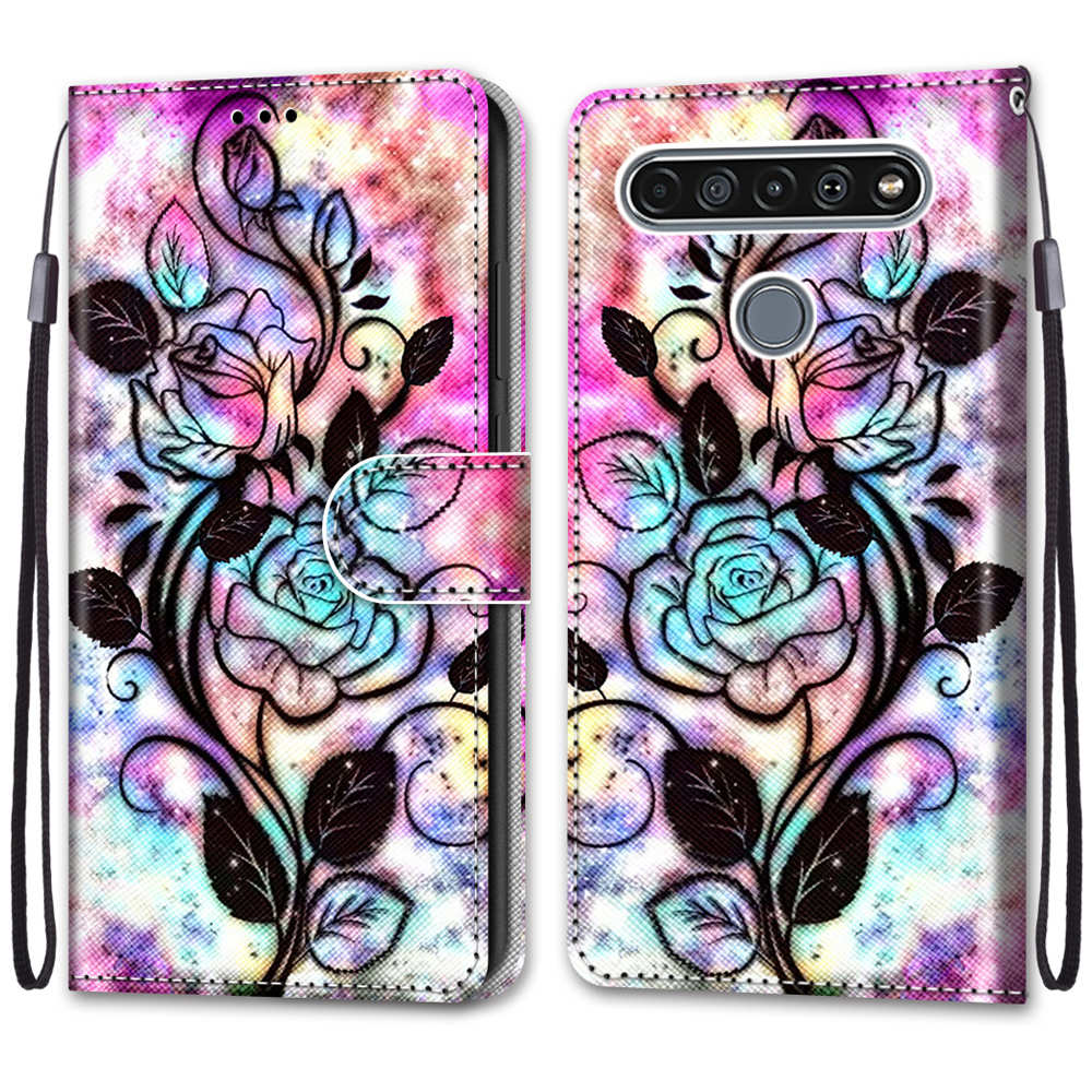 Patterned Cross Texture Protector Leather Wallet Cover with Strap for LG K61