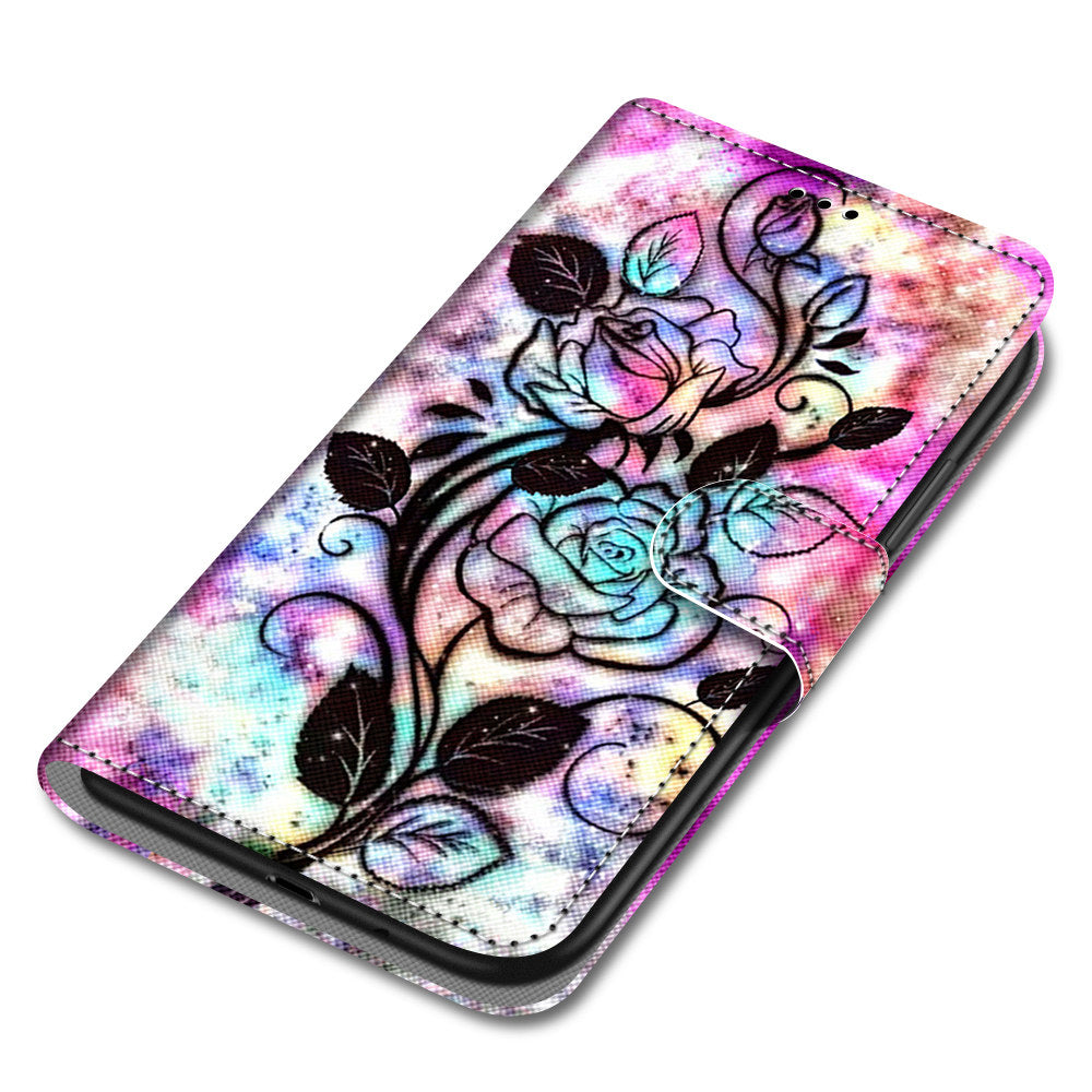 Patterned Cross Texture Protector Leather Wallet Cover with Strap for LG K61