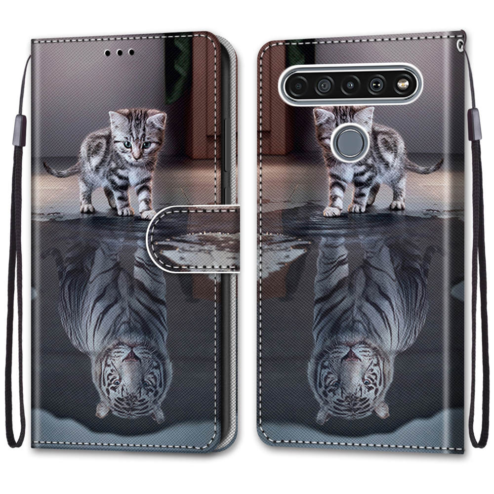 Patterned Cross Texture Protector Leather Wallet Cover with Strap for LG K61