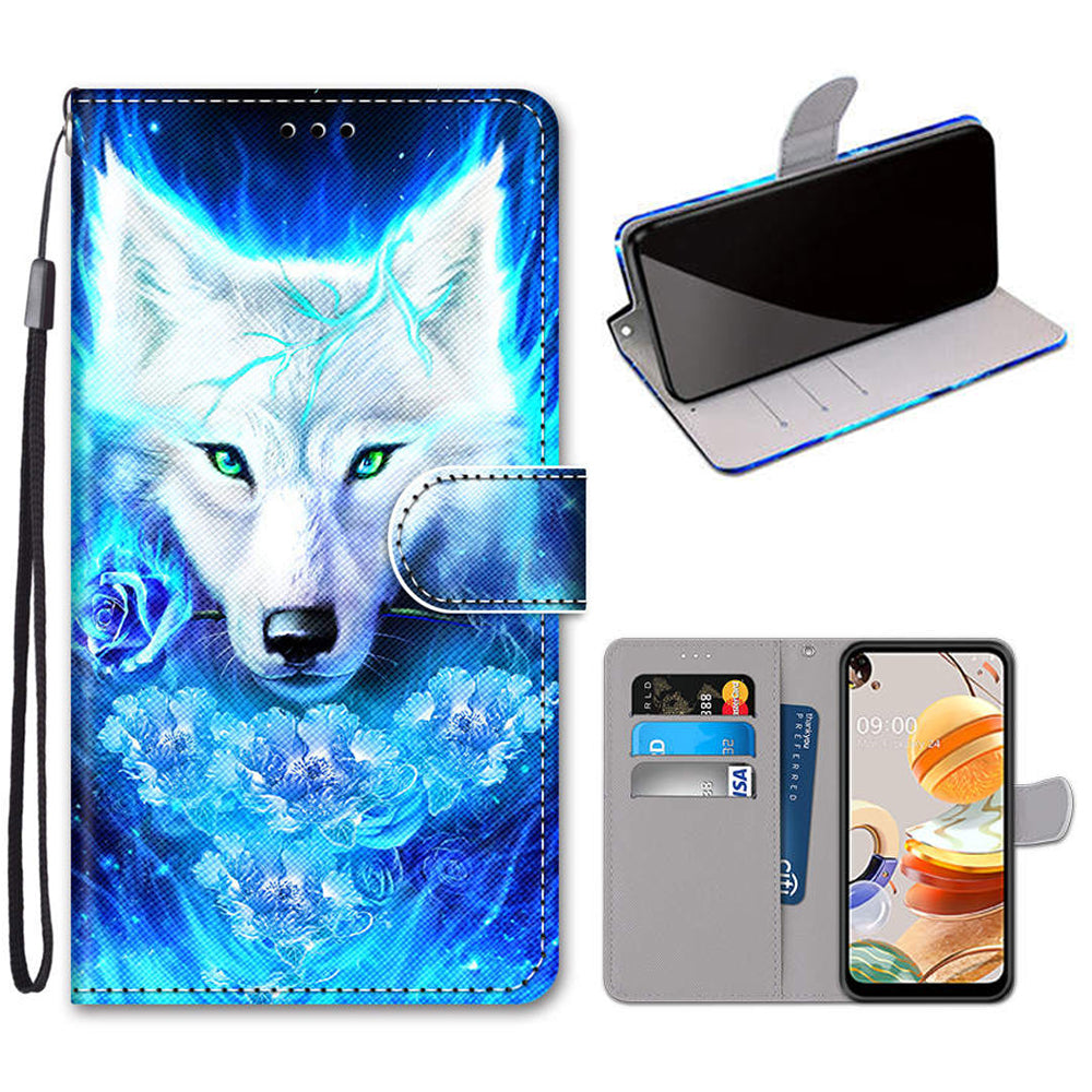 Patterned Cross Texture Protector Leather Wallet Cover with Strap for LG K61