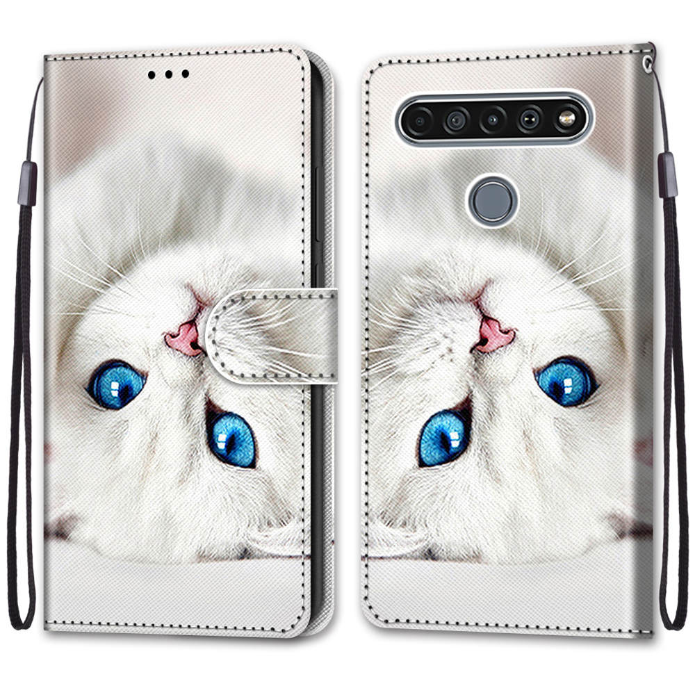 Patterned Cross Texture Protector Leather Wallet Cover with Strap for LG K61