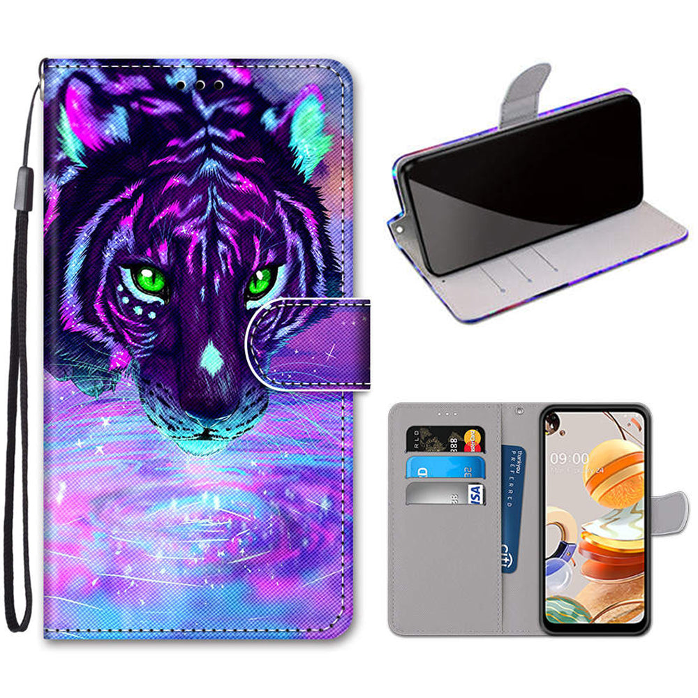 Patterned Cross Texture Protector Leather Wallet Cover with Strap for LG K61