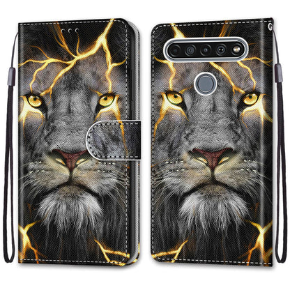 Patterned Cross Texture Protector Leather Wallet Cover with Strap for LG K61