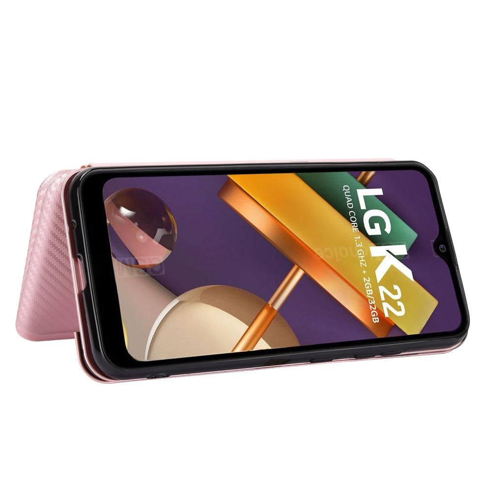 Carbon Fiber Skin Leather Auto-absorbed Phone Cover for LG K22