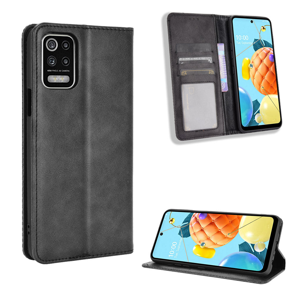 Magnetic Vintage Style Case for LG K52/K62/Q52 Leather Cover with Stand