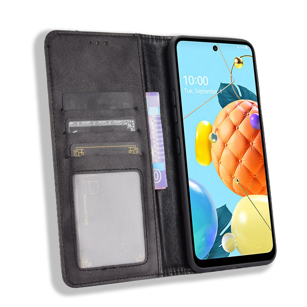 Magnetic Vintage Style Case for LG K52/K62/Q52 Leather Cover with Stand