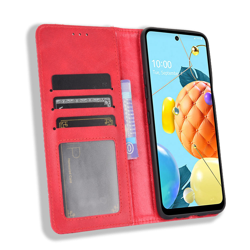 Magnetic Vintage Style Case for LG K52/K62/Q52 Leather Cover with Stand