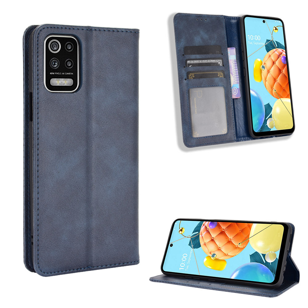 Magnetic Vintage Style Case for LG K52/K62/Q52 Leather Cover with Stand