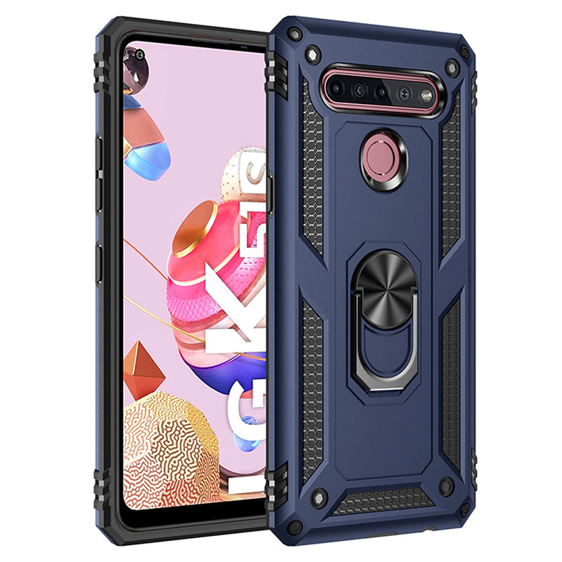 Hybrid PC + TPU Anti-drop Phone Case with Ring Kickstand for LG K51S