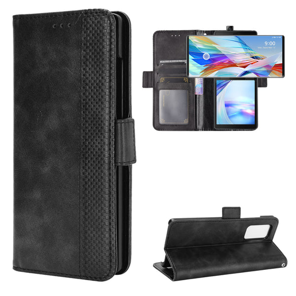 Side Magnetic Buckle Retro Style Wallet Leather Stand Phone Cover Case for LG Wing 5G