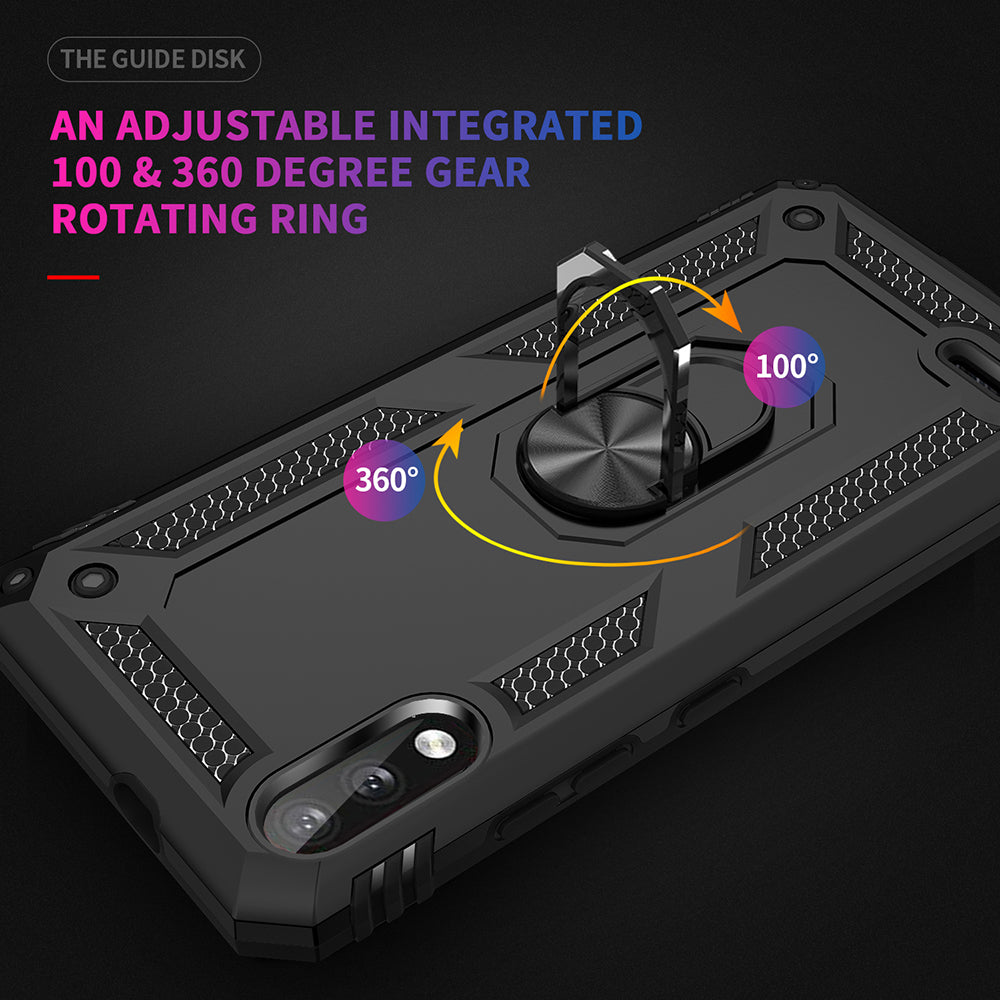 Hybrid PC + TPU Phone Case Shell Anti-Fall Finger Ring Kickstand for LG K22