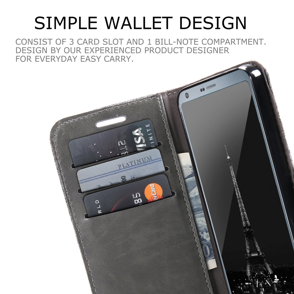 MUXMA Leather Folio Canvas Splicing Stand Phone Case for LG G6