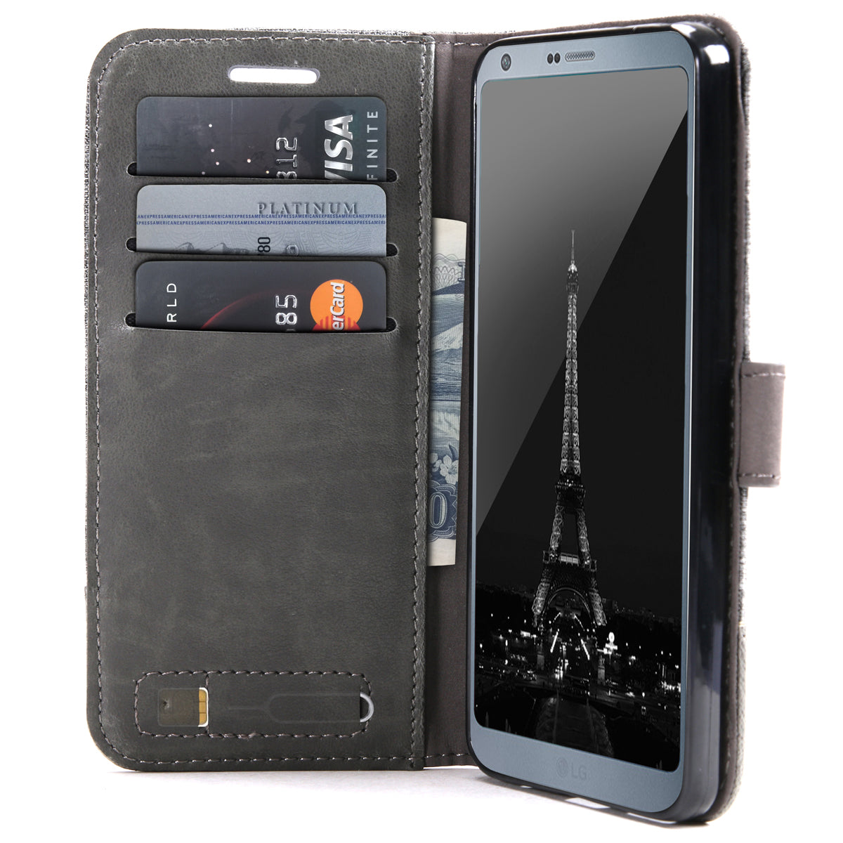 MUXMA Leather Folio Canvas Splicing Stand Phone Case for LG G6