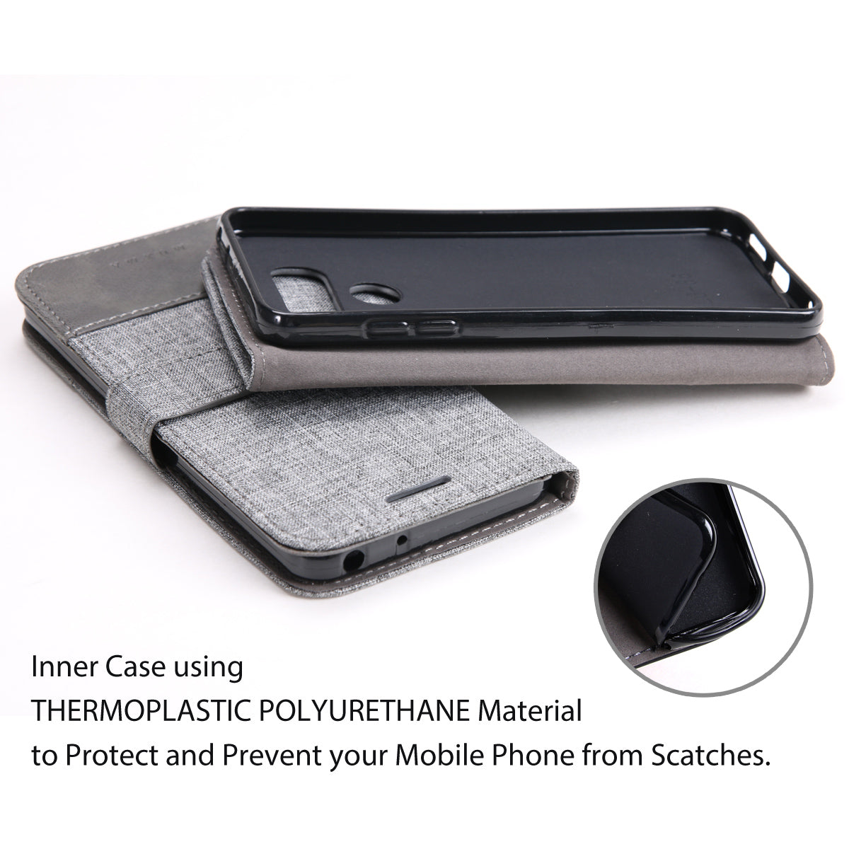 MUXMA Leather Folio Canvas Splicing Stand Phone Case for LG G6