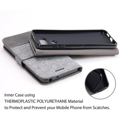 MUXMA Leather Folio Canvas Splicing Stand Phone Case for LG G6