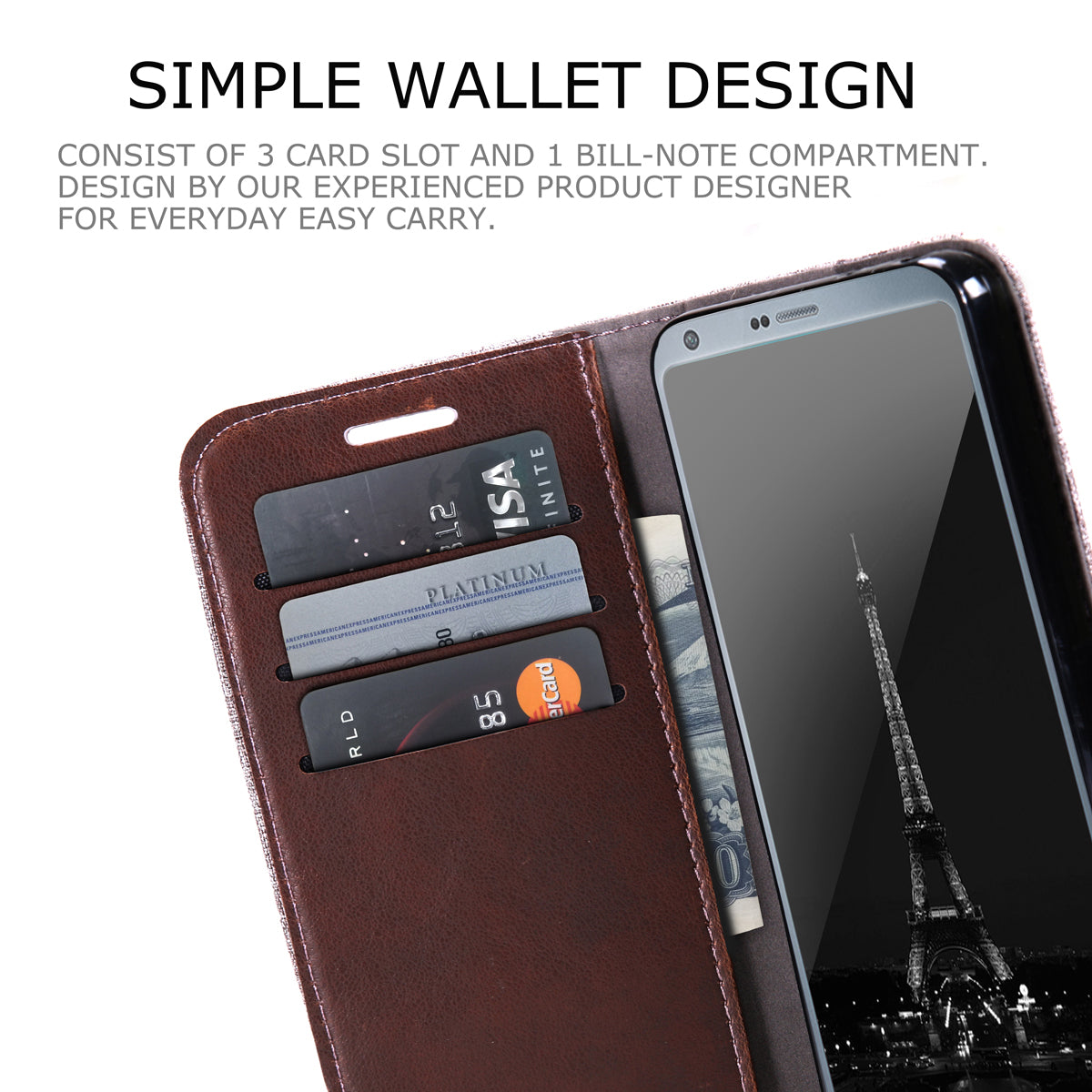 MUXMA Leather Folio Canvas Splicing Stand Phone Case for LG G6