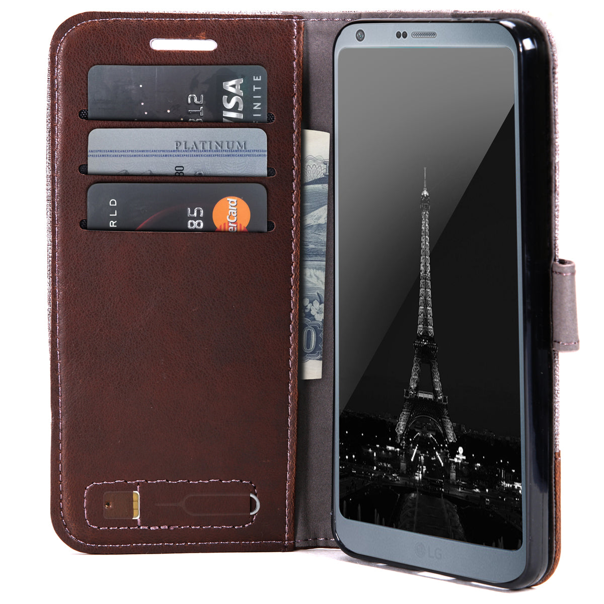 MUXMA Leather Folio Canvas Splicing Stand Phone Case for LG G6