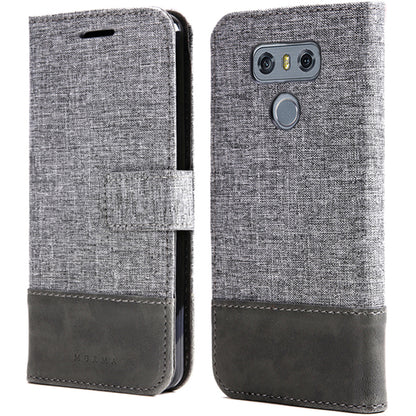 MUXMA Leather Folio Canvas Splicing Stand Phone Case for LG G6