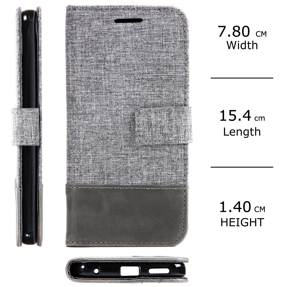 MUXMA Leather Folio Canvas Splicing Stand Phone Case for LG G6