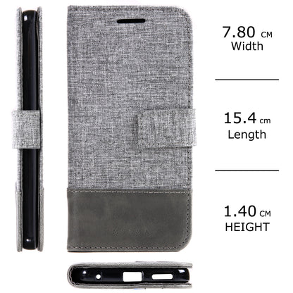 MUXMA Leather Folio Canvas Splicing Stand Phone Case for LG G6