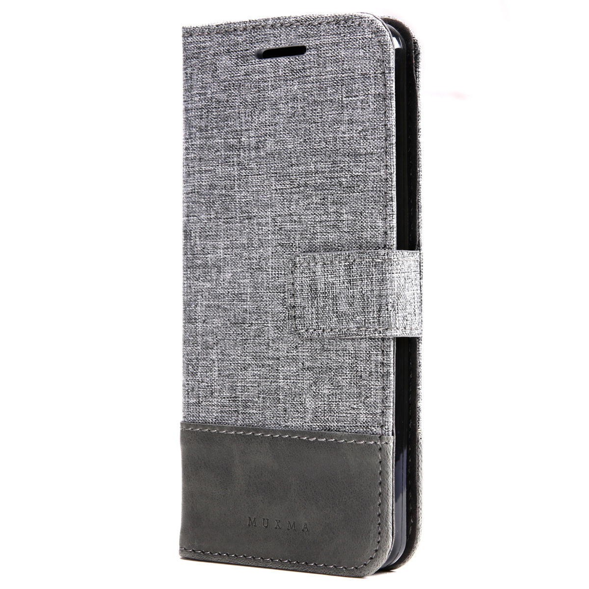MUXMA Leather Folio Canvas Splicing Stand Phone Case for LG G6