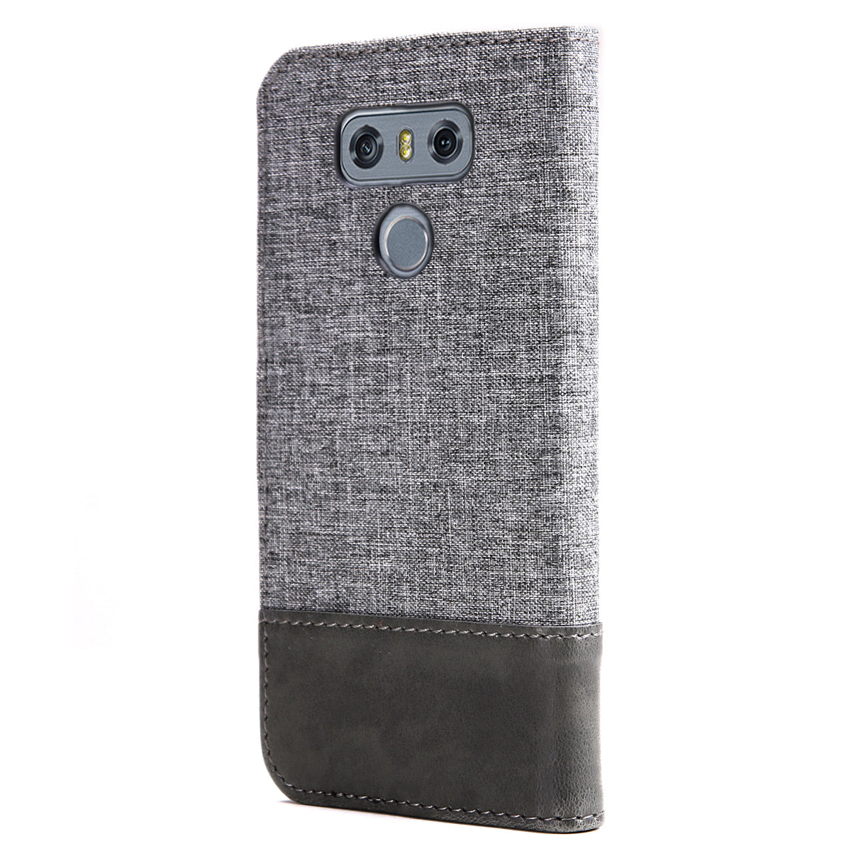 MUXMA Leather Folio Canvas Splicing Stand Phone Case for LG G6