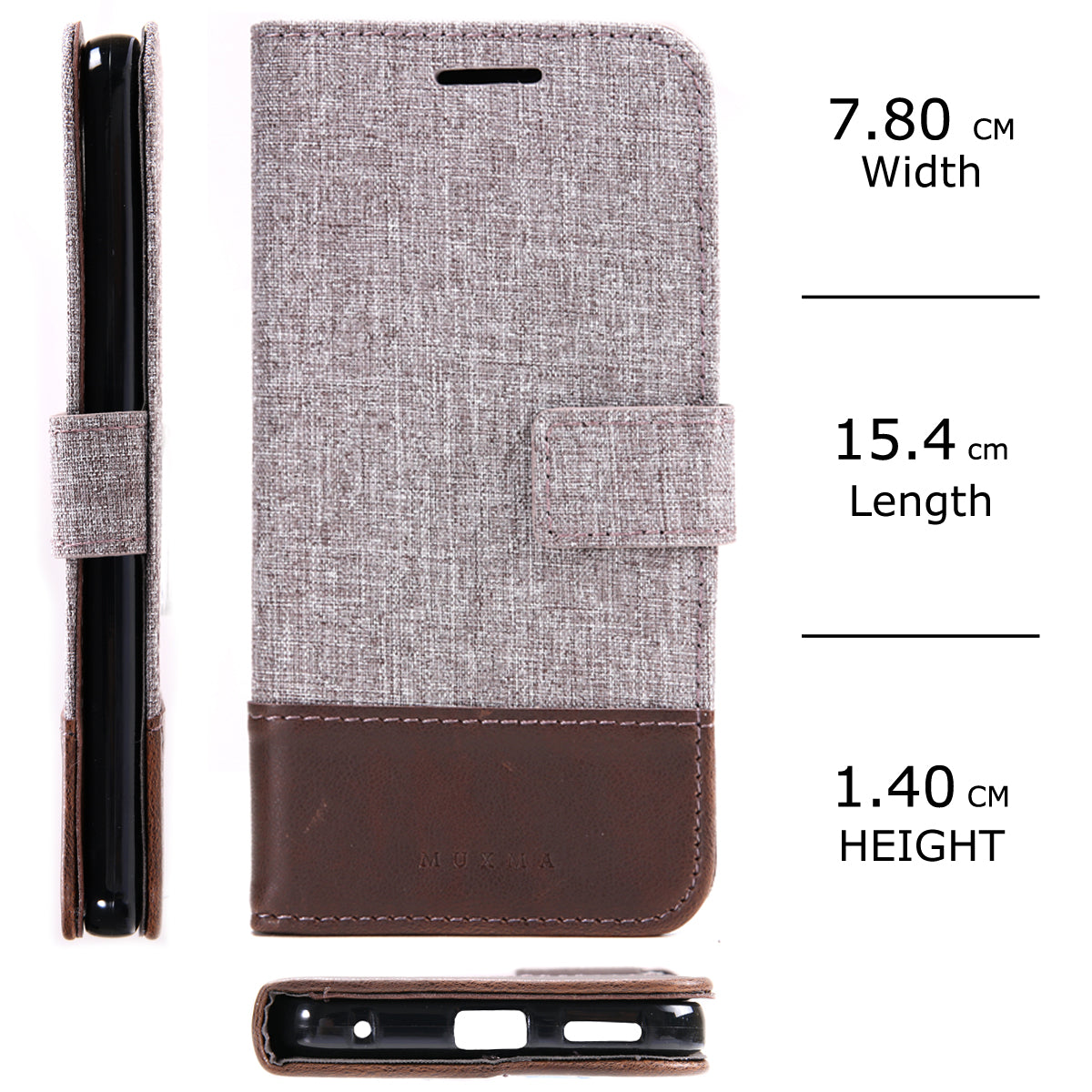 MUXMA Leather Folio Canvas Splicing Stand Phone Case for LG G6