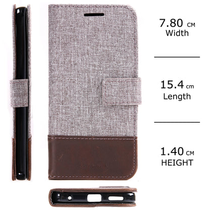 MUXMA Leather Folio Canvas Splicing Stand Phone Case for LG G6