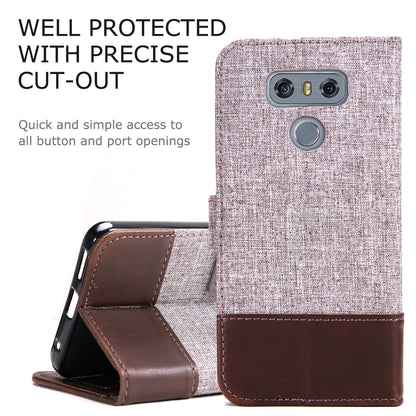MUXMA Leather Folio Canvas Splicing Stand Phone Case for LG G6