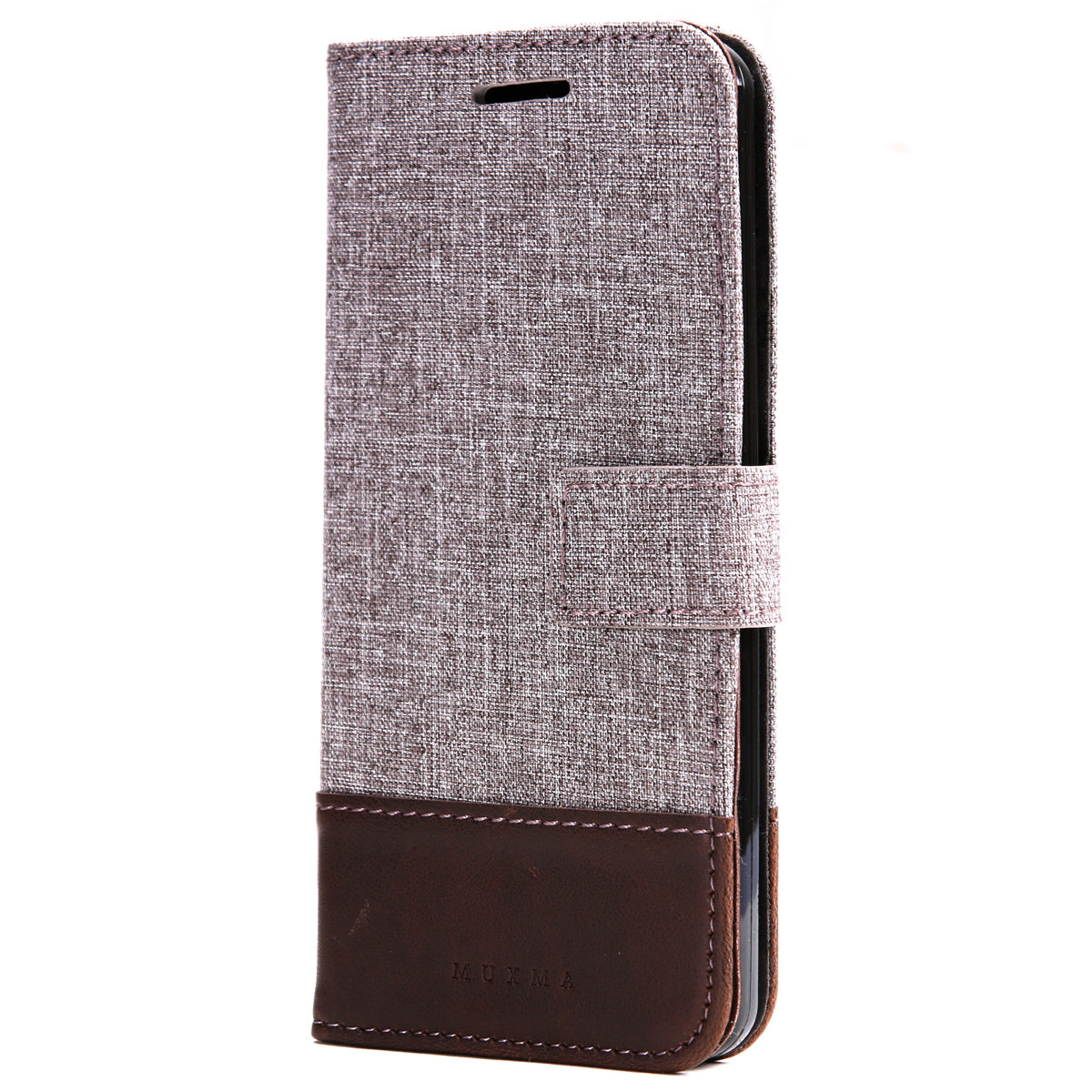 MUXMA Leather Folio Canvas Splicing Stand Phone Case for LG G6
