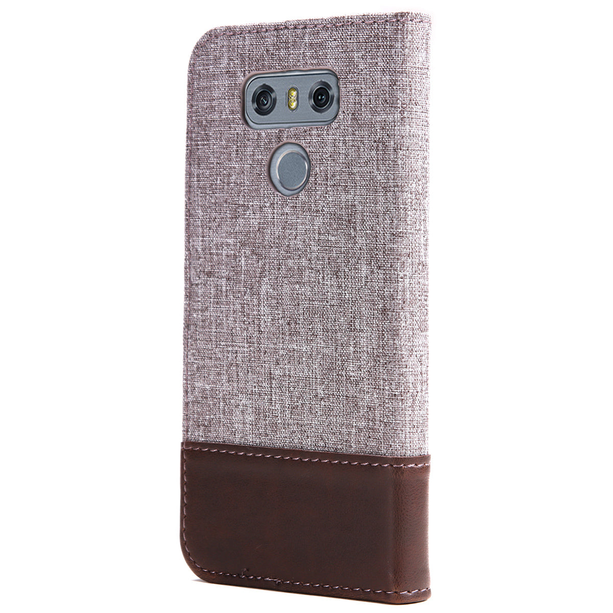 MUXMA Leather Folio Canvas Splicing Stand Phone Case for LG G6
