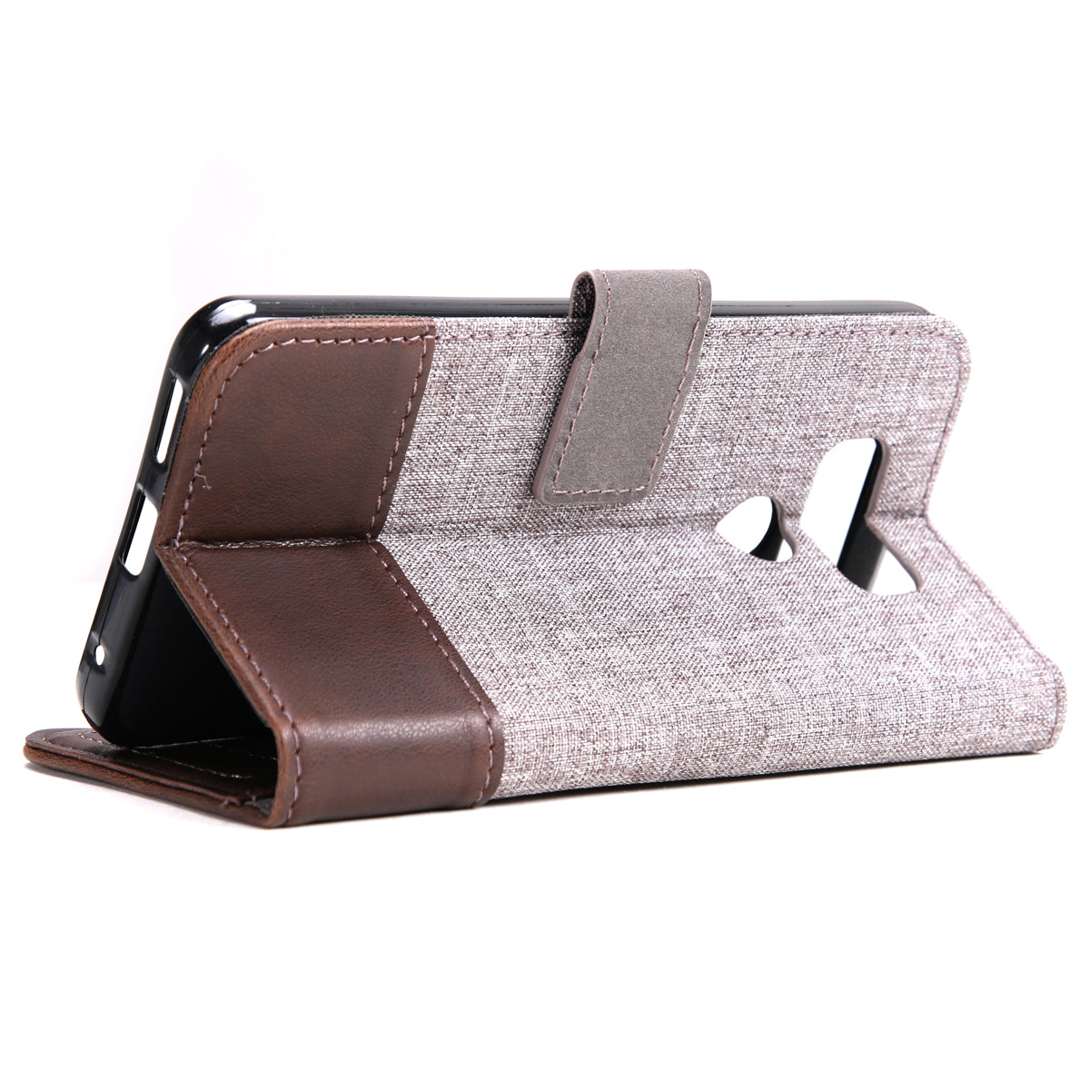 MUXMA Leather Folio Canvas Splicing Stand Phone Case for LG G6