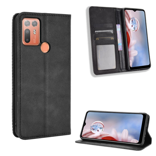 For HTC Desire 20+ Magnetic Vintage Style Leather Cover with Stand