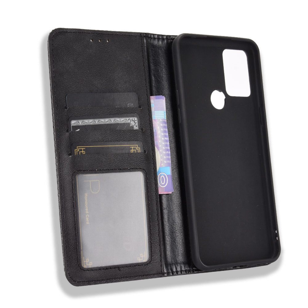 For HTC Desire 20+ Magnetic Vintage Style Leather Cover with Stand