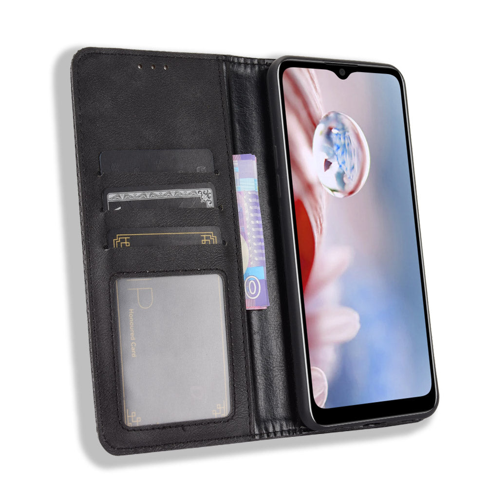 For HTC Desire 20+ Magnetic Vintage Style Leather Cover with Stand