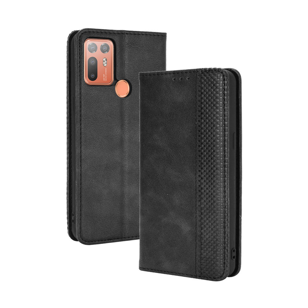 For HTC Desire 20+ Magnetic Vintage Style Leather Cover with Stand