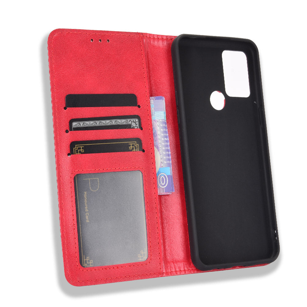 For HTC Desire 20+ Magnetic Vintage Style Leather Cover with Stand