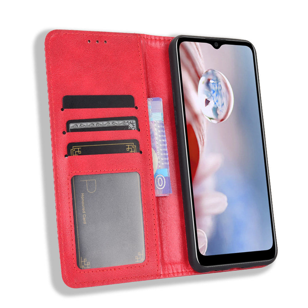 For HTC Desire 20+ Magnetic Vintage Style Leather Cover with Stand