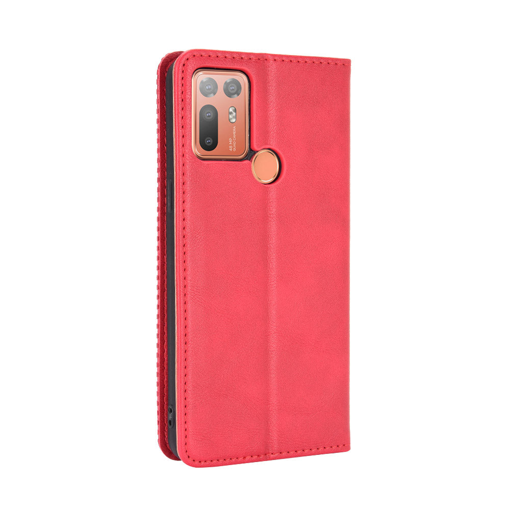 For HTC Desire 20+ Magnetic Vintage Style Leather Cover with Stand