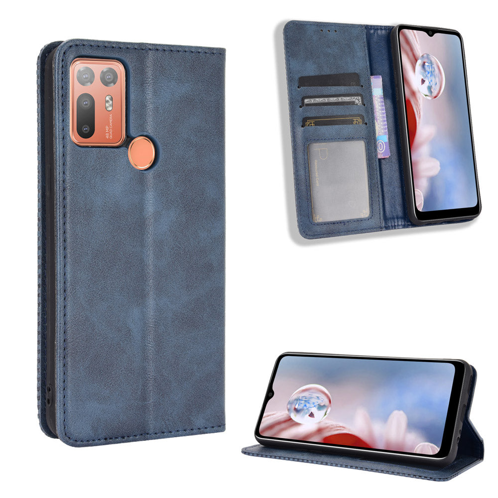 For HTC Desire 20+ Magnetic Vintage Style Leather Cover with Stand