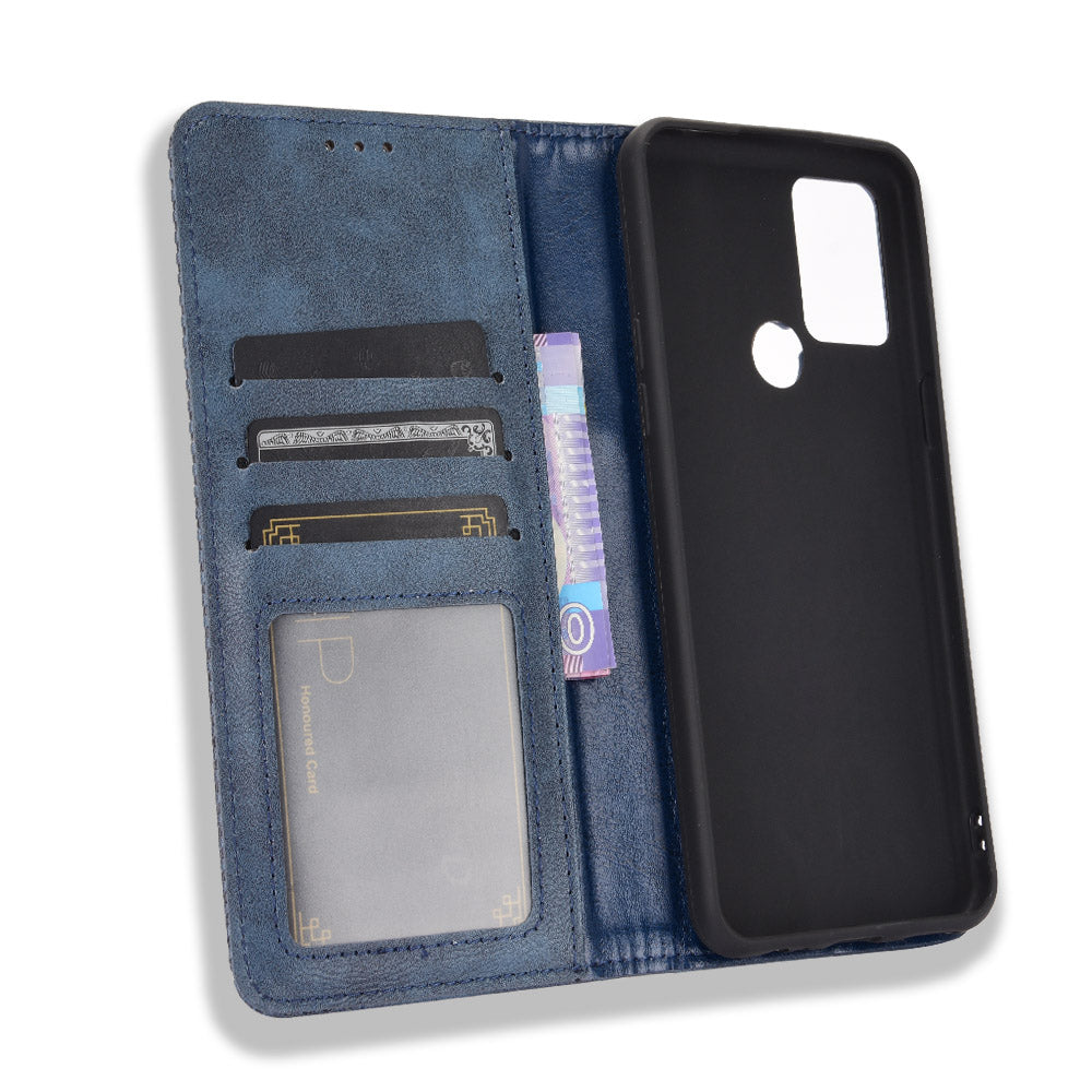 For HTC Desire 20+ Magnetic Vintage Style Leather Cover with Stand