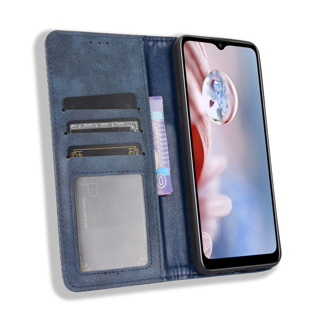 For HTC Desire 20+ Magnetic Vintage Style Leather Cover with Stand