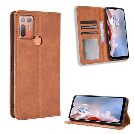 For HTC Desire 20+ Magnetic Vintage Style Leather Cover with Stand