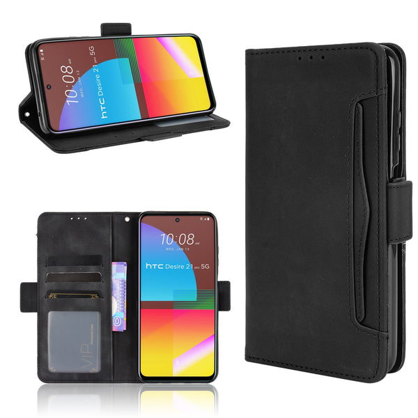 Multiple Card Slots Wallet Stand PU Leather Shell Case for HTC Desire 21 Pro 5G