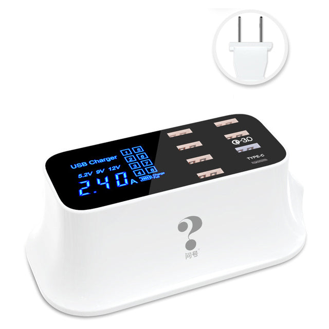 WIN HOW SOLUTION YC-CDA19Q 40W Fast Charging QC3.0 USB Type-C PD Charger Station LED Display Mobile Phone Tablet USB Charger (CE Certificated)