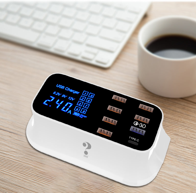 WIN HOW SOLUTION YC-CDA19Q 40W Fast Charging QC3.0 USB Type-C PD Charger Station LED Display Mobile Phone Tablet USB Charger (CE Certificated)