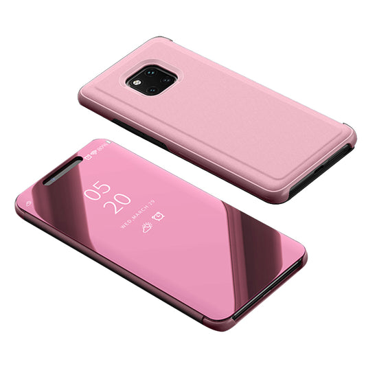 For Huawei Mate 20 Pro View Window Plated Mirror Surface Mobile Phone Leather Stand Case Fingerprint-Free
